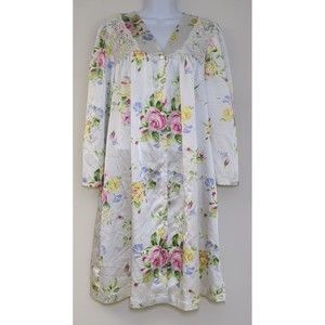 Vintage‎ EVE STILLMAN Nightgown Gown Floral Lace Cottagecore Satin Pockets Small